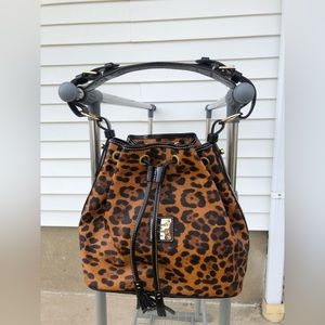 Dooney & Bourke Leopard Print Drawstring Bucket Bag